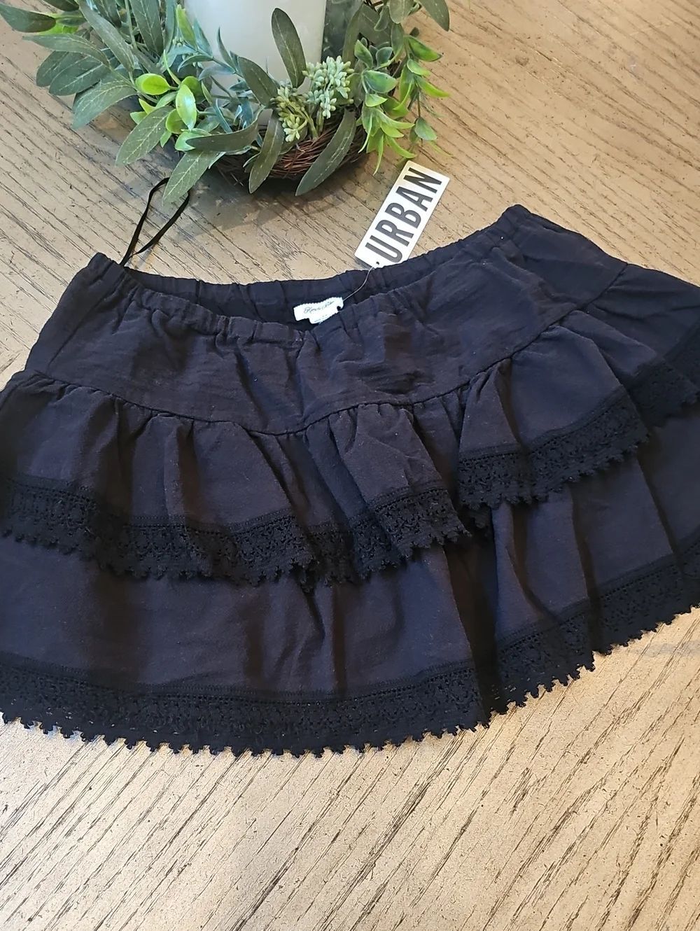Urban Outfitters Black Tiered Ruffle Mini Skirt Size S NWT